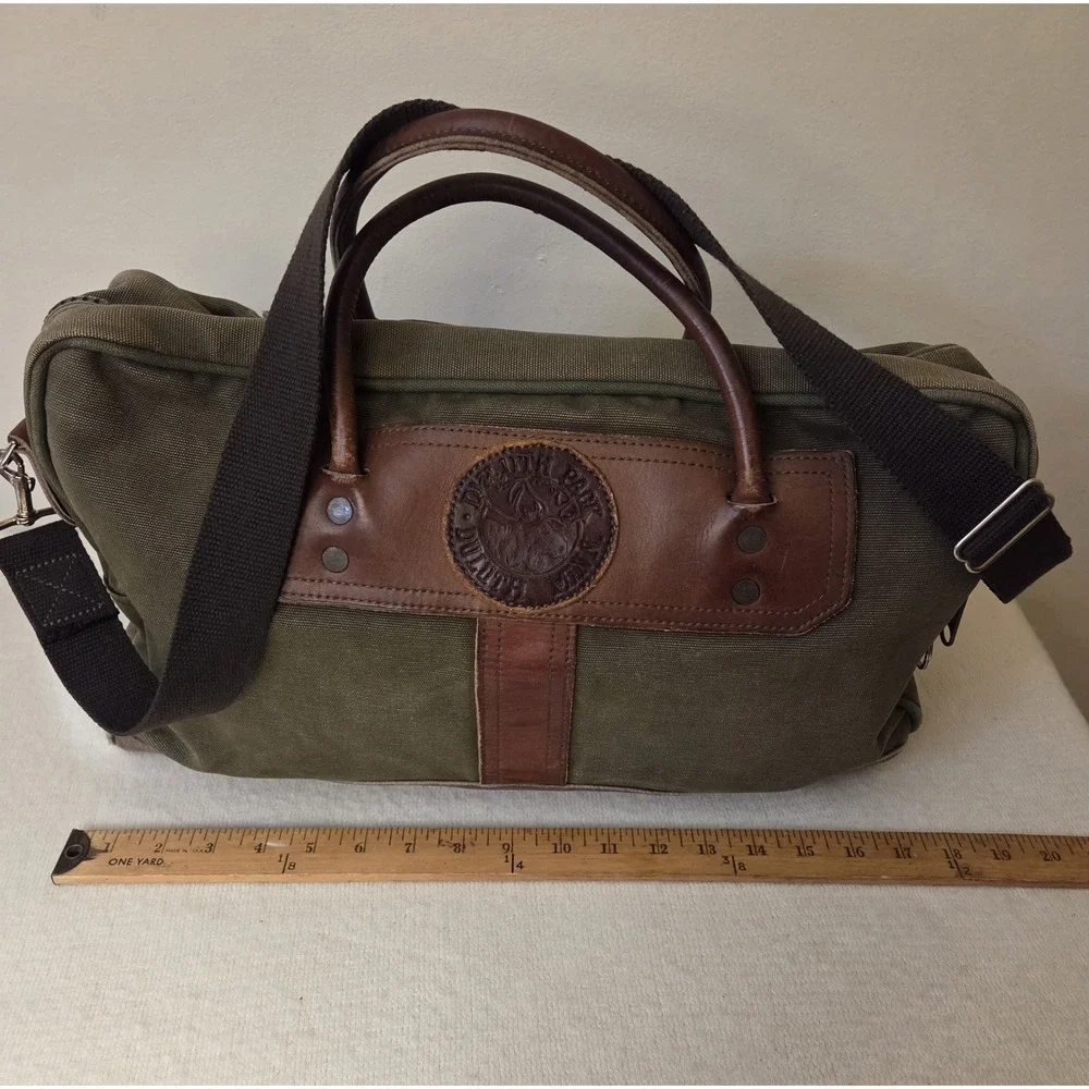 Duluth Pack Olive Canvas & Leather Weekender Duffel Bag — USA Made — Moose Logo